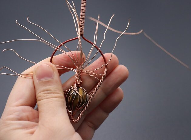 Wire-Wrapping Tree Of Life With Brown Gemstone In Roots Teardrop Pendant Tutorial 92