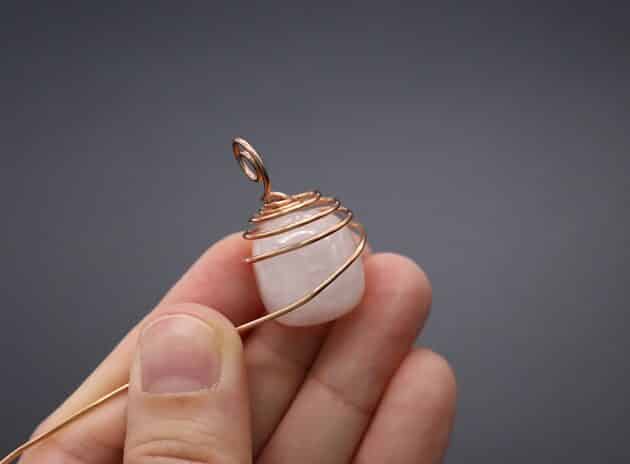 Wire Wrapping Dainty Spiral White Cube Stone Cage Pendant Tutorial 13