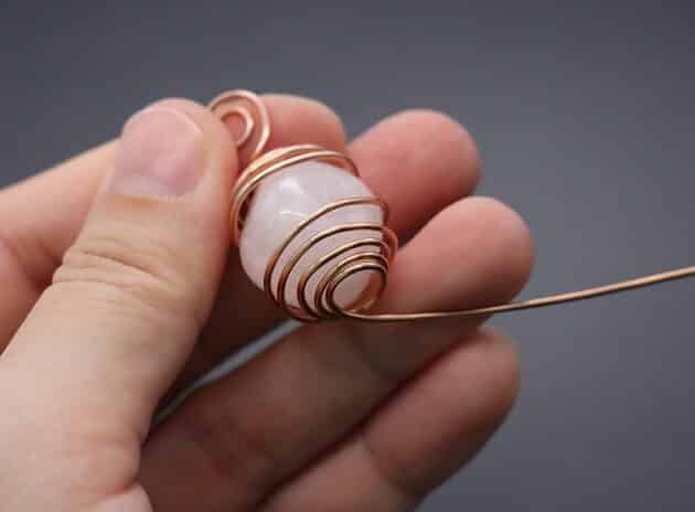 Wire Wrapping Dainty Spiral White Cube Stone Cage Pendant Tutorial 16