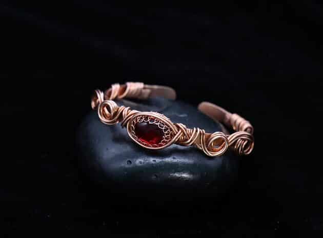 Wire Wrapping Vintage Oval Ruby Red Cabochon Cuff Bracelet Tutorial 0