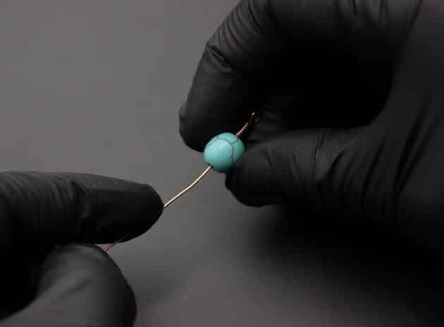 Wire-Wrapping Turquoise Bead Herringbone Weave Earrings Tutorial 18