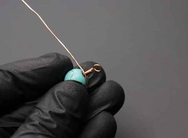 Wire-Wrapping Turquoise Bead Herringbone Weave Earrings Tutorial 20