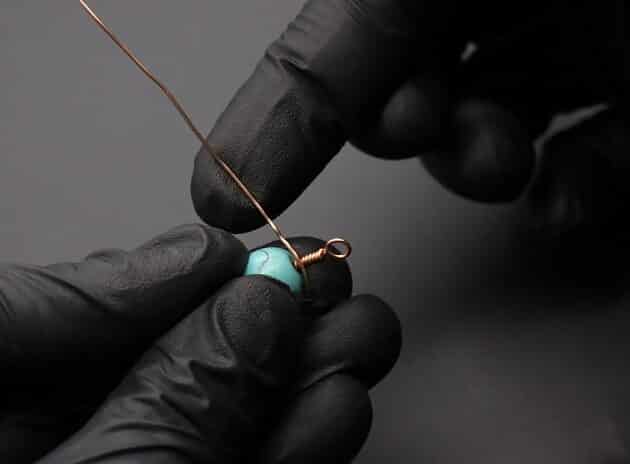 Wire-Wrapping Turquoise Bead Herringbone Weave Earrings Tutorial 21