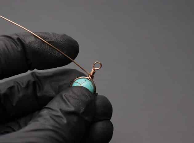 Wire-Wrapping Turquoise Bead Herringbone Weave Earrings Tutorial 28
