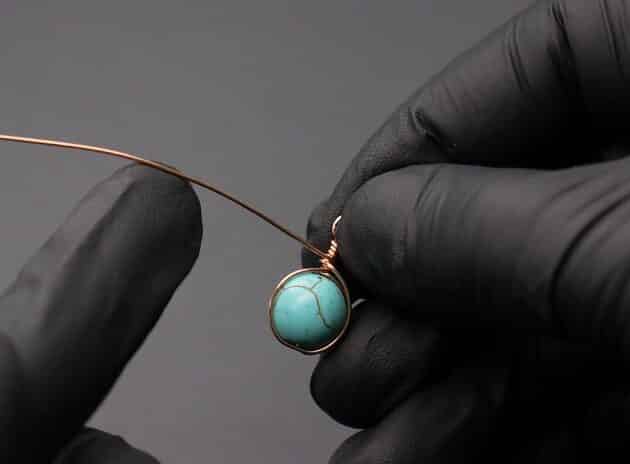 Wire-Wrapping Turquoise Bead Herringbone Weave Earrings Tutorial 29