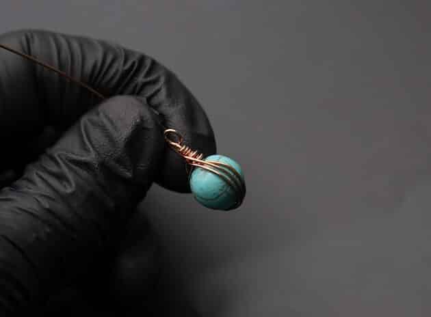 Wire-Wrapping Turquoise Bead Herringbone Weave Earrings Tutorial 34