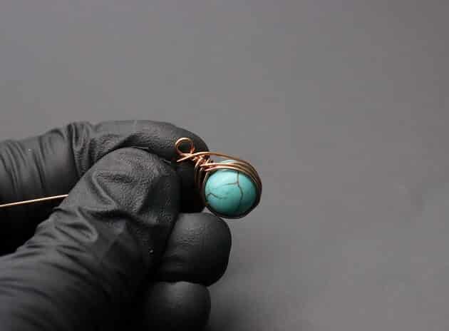 Wire-Wrapping Turquoise Bead Herringbone Weave Earrings Tutorial 41