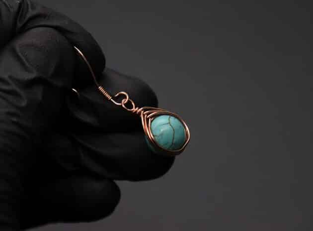 Wire-Wrapping Turquoise Bead Herringbone Weave Earrings Tutorial 54