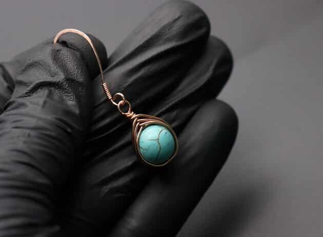 Wire-Wrapping Turquoise Bead Herringbone Weave Earrings Tutorial 56