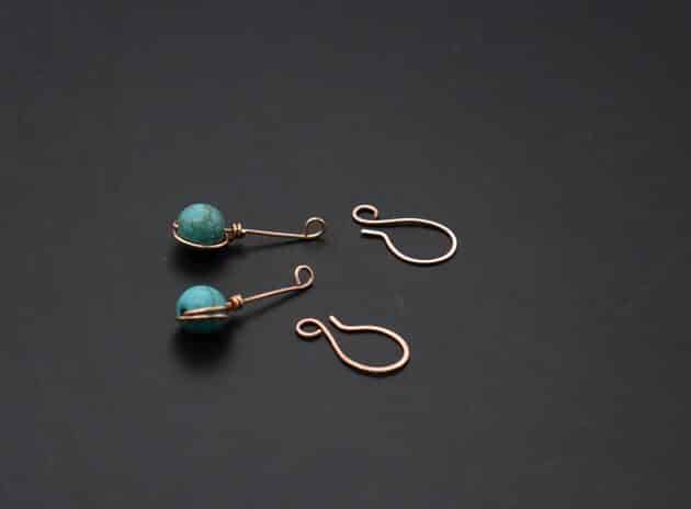 Wire-Wrapping Simple Single Turquoise Bead Drop Earrings Tutorial 35