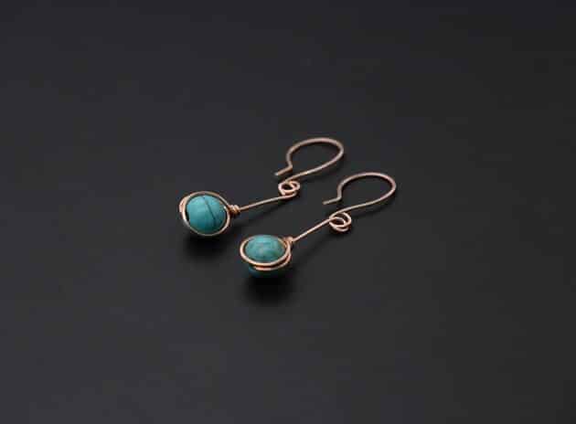 Wire-Wrapping Simple Single Turquoise Bead Drop Earrings Tutorial 40