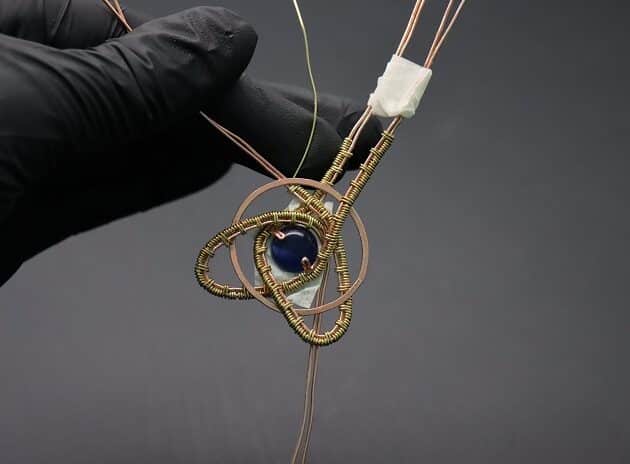 Wire Wrapping Abstract Geometric Round Gemstone Pendant Tutorial 34