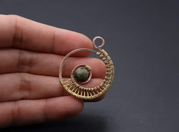 Wire-Wrapping Elegant Gold Copper Nautilus Bead Pendant Tutorial 49