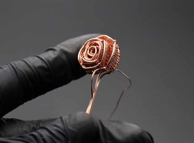 Wire-Wrapping Square Cabochon With Copper Flower Pendant Tutorial 21