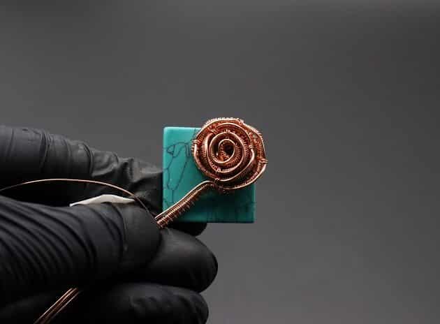 Wire-Wrapping Square Cabochon With Copper Flower Pendant Tutorial 24