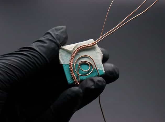 Wire-Wrapping Square Cabochon With Copper Flower Pendant Tutorial 28