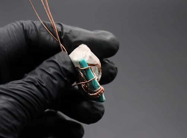 Wire-Wrapping Square Cabochon With Copper Flower Pendant Tutorial 29