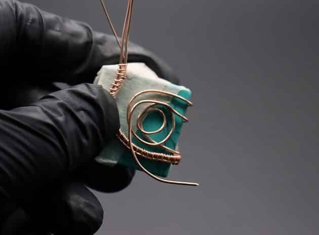 Wire-Wrapping Square Cabochon With Copper Flower Pendant Tutorial 31