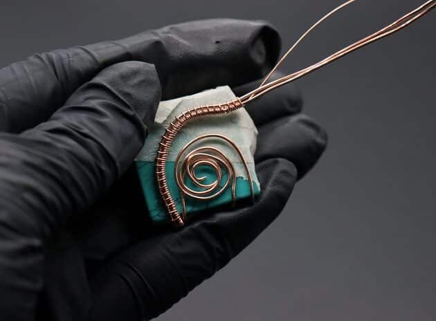 Wire-Wrapping Square Cabochon With Copper Flower Pendant Tutorial 32