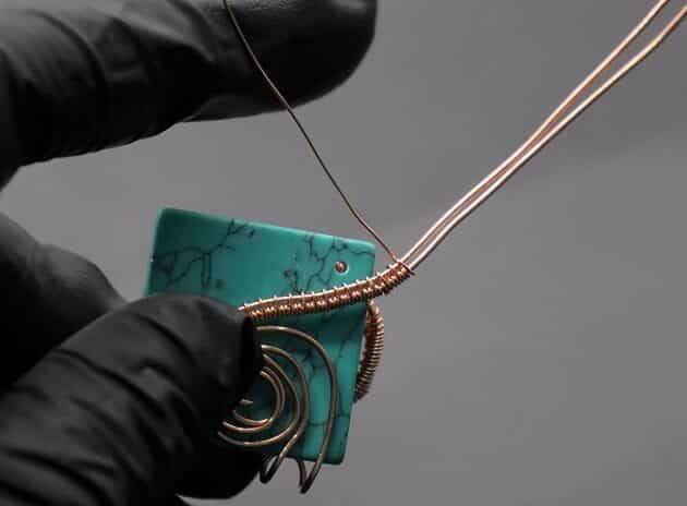 Wire-Wrapping Square Cabochon With Copper Flower Pendant Tutorial 33