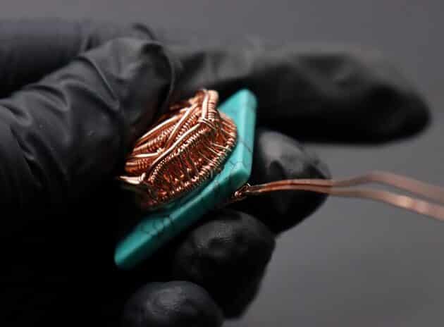 Wire-Wrapping Square Cabochon With Copper Flower Pendant Tutorial 37