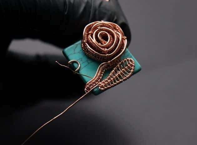 Wire-Wrapping Square Cabochon With Copper Flower Pendant Tutorial 46