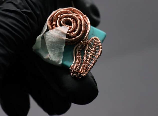 Wire-Wrapping Square Cabochon With Copper Flower Pendant Tutorial 47