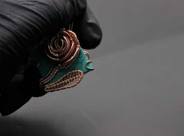 Wire-Wrapping Square Cabochon With Copper Flower Pendant Tutorial 49