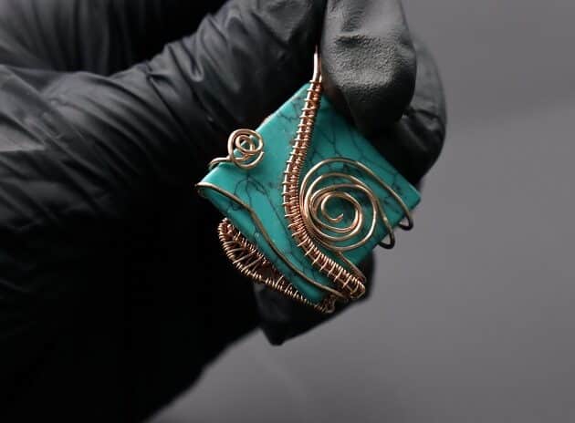 Wire-Wrapping Square Cabochon With Copper Flower Pendant Tutorial 50