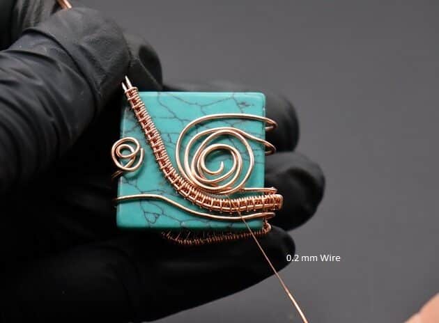 Wire-Wrapping Square Cabochon With Copper Flower Pendant Tutorial 51