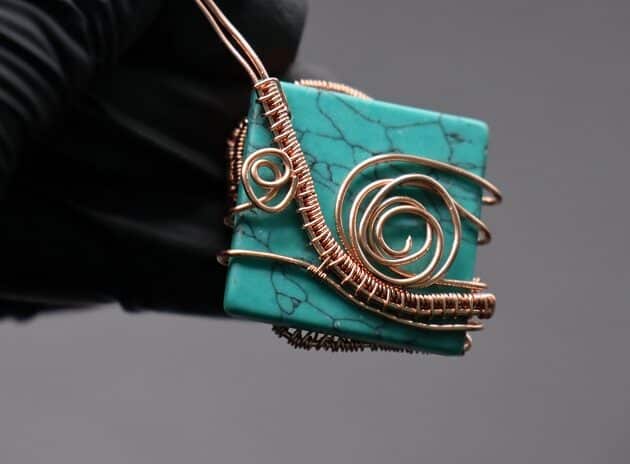 Wire-Wrapping Square Cabochon With Copper Flower Pendant Tutorial 52