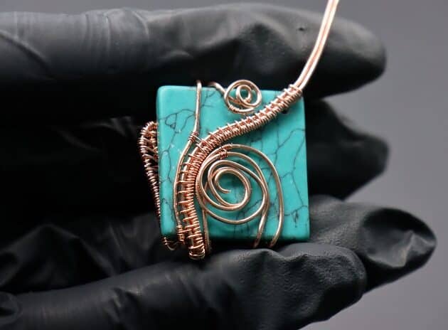 Wire-Wrapping Square Cabochon With Copper Flower Pendant Tutorial 53