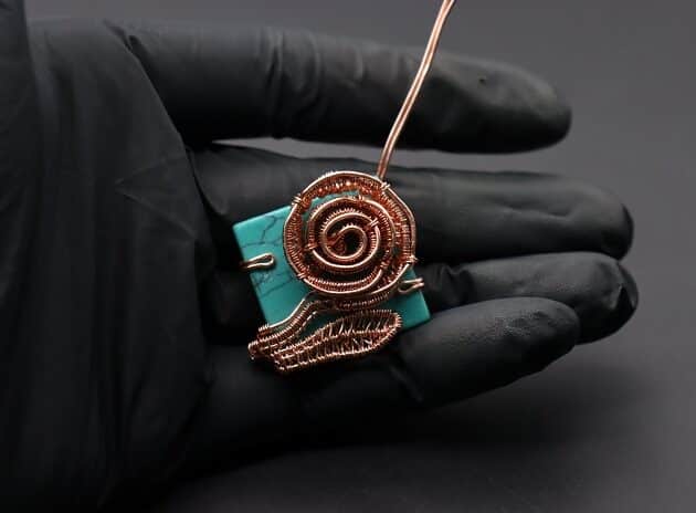 Wire-Wrapping Square Cabochon With Copper Flower Pendant Tutorial 54