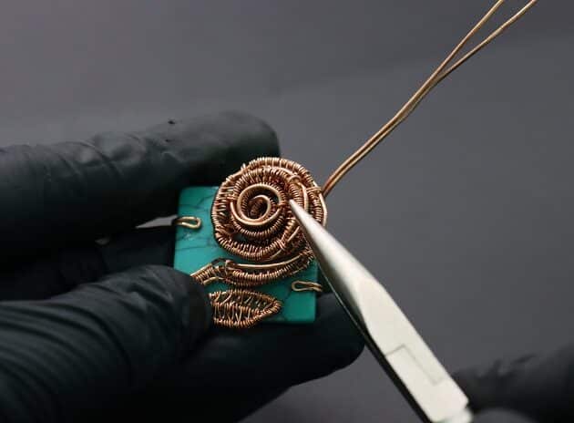 Wire-Wrapping Square Cabochon With Copper Flower Pendant Tutorial 55