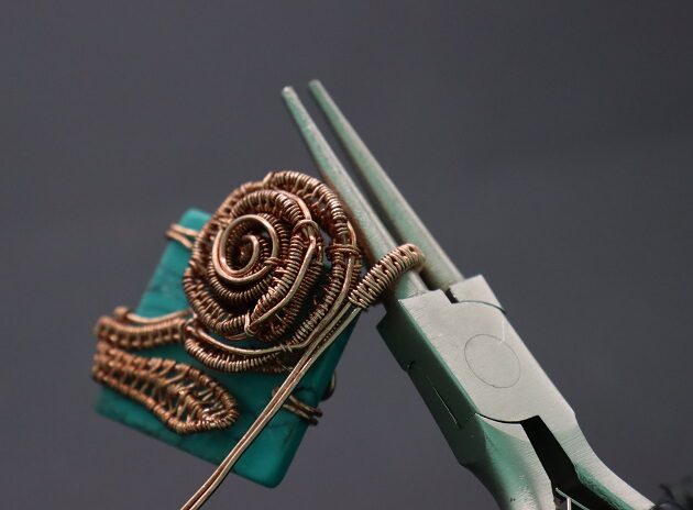 Wire-Wrapping Square Cabochon With Copper Flower Pendant Tutorial 63