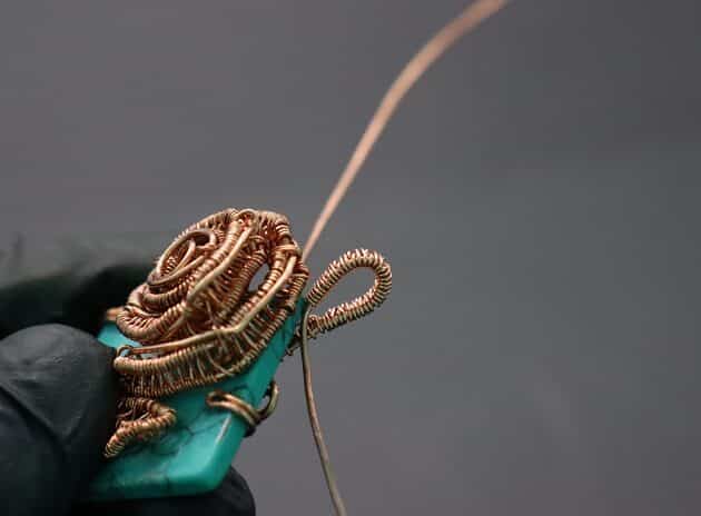 Wire-Wrapping Square Cabochon With Copper Flower Pendant Tutorial 64