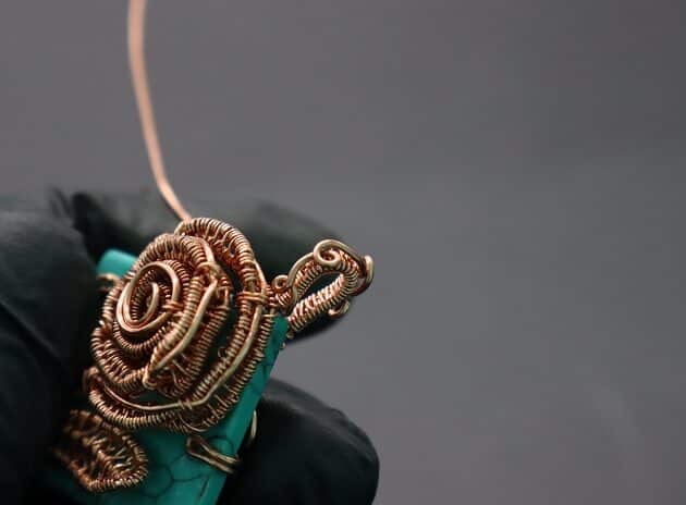Wire-Wrapping Square Cabochon With Copper Flower Pendant Tutorial 66