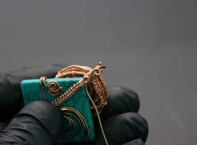 Wire-Wrapping Square Cabochon With Copper Flower Pendant Tutorial 67