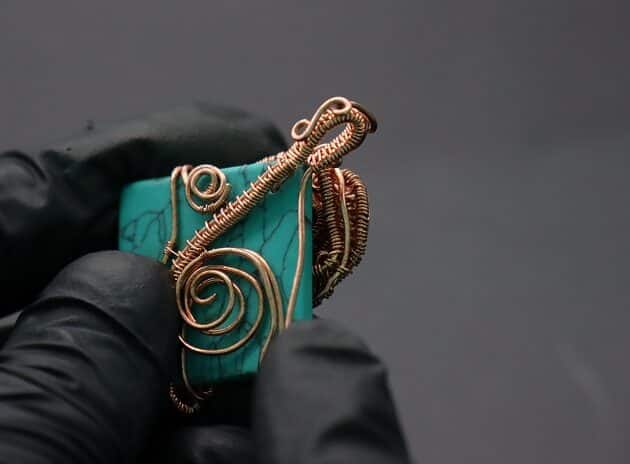 Wire-Wrapping Square Cabochon With Copper Flower Pendant Tutorial 68