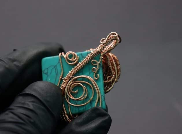 Wire-Wrapping Square Cabochon With Copper Flower Pendant Tutorial 69