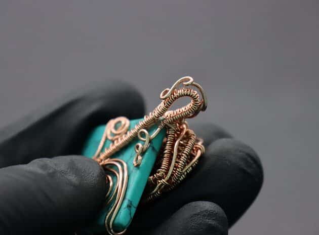 Wire-Wrapping Square Cabochon With Copper Flower Pendant Tutorial 71