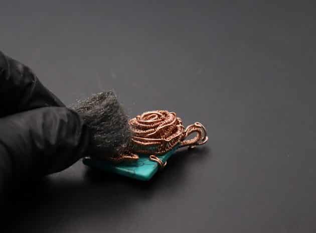 Wire-Wrapping Square Cabochon With Copper Flower Pendant Tutorial 73