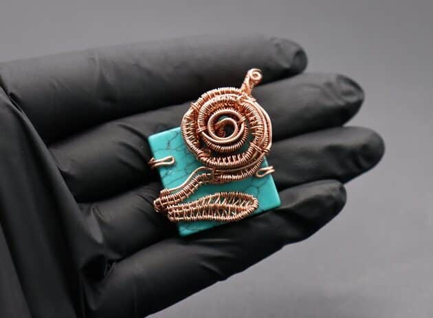 Wire-Wrapping Square Cabochon With Copper Flower Pendant Tutorial 74