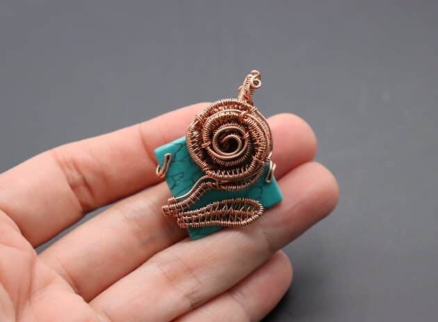 Wire-Wrapping Square Cabochon With Copper Flower Pendant Tutorial 76