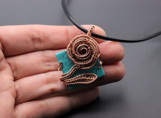 Wire-Wrapping Square Cabochon With Copper Flower Pendant Tutorial 77