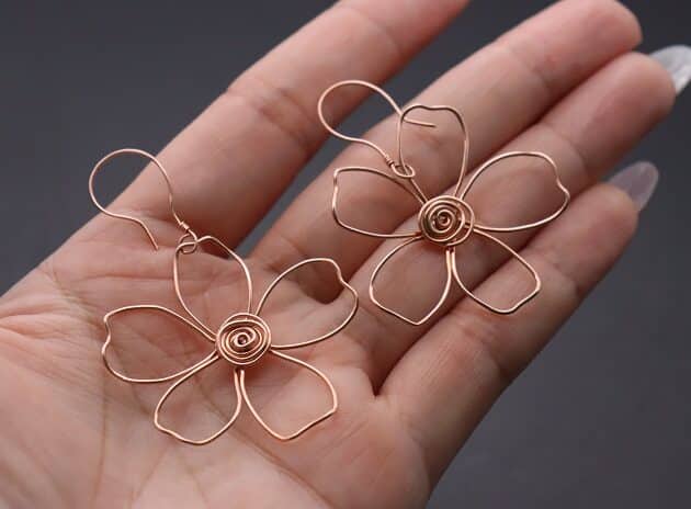 Wire-Wrapping Large Copper Wire Flower Drop Earrings Tutorial 37