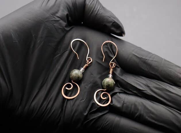 Wire-Wrapping Simple Copper Swirl Dangle Bead Earrings Tutorial 36