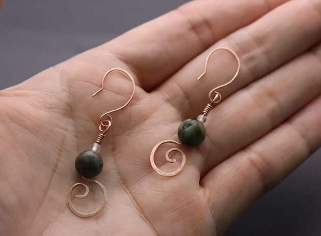 Wire-Wrapping Simple Copper Swirl Dangle Bead Earrings Tutorial 37