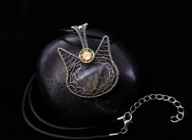 Wire-Wrapping Cute Tabby Cat Head Gemstone Silver Pendant Tutorial 0