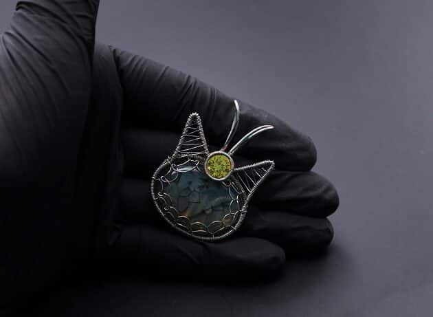 Wire-Wrapping Cute Tabby Cat Head Gemstone Silver Pendant Tutorial 100